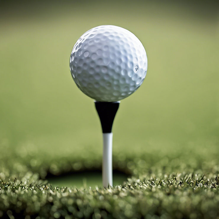 A close up of a golf ball on a golf tee
