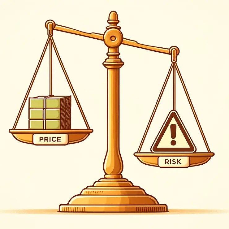 A scale balancing risk on one hand and price on the other
